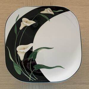 Set Of 6 Sango Porcelain Quadrille Black Lilies SALAD Plates #5101